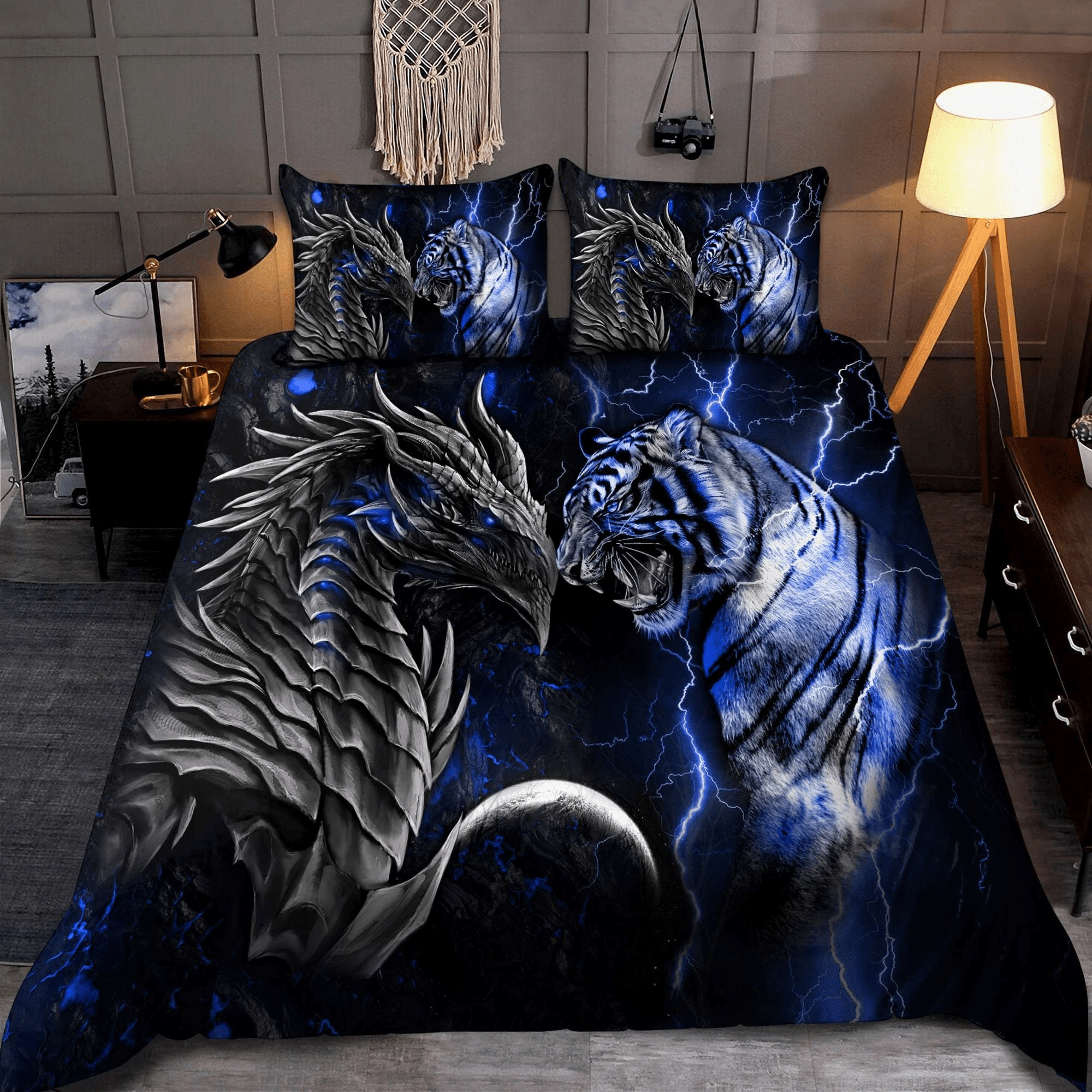 Blue Dragon And Tiger Duvet Cover Bedding Set