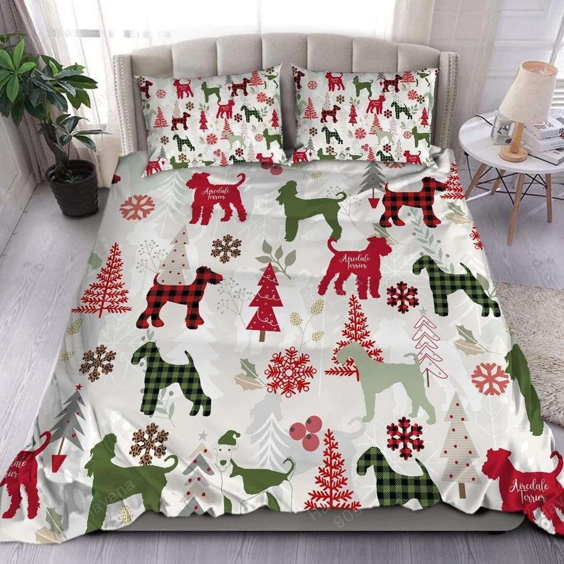 Airedale Terrier Dog Christmas Duvet Cover Bedding Set