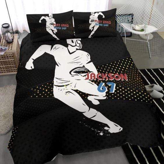 Personalized Football Play Hard Bedding Custom Name And Number Duvet Cover Bedding Set