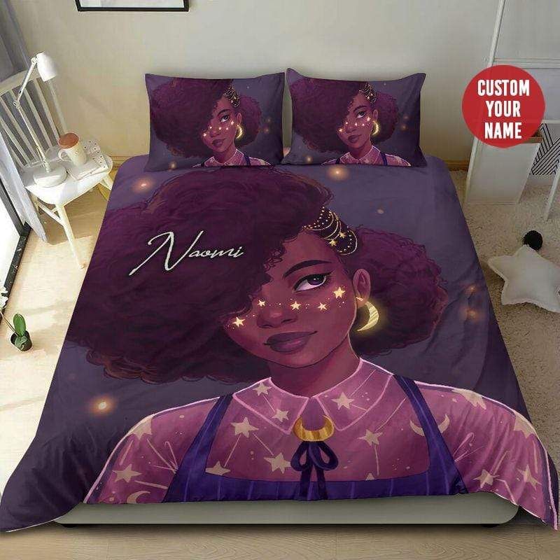Personalized Cute Aesthetic Black Girl Custom Name Duvet Cover Bedding Set