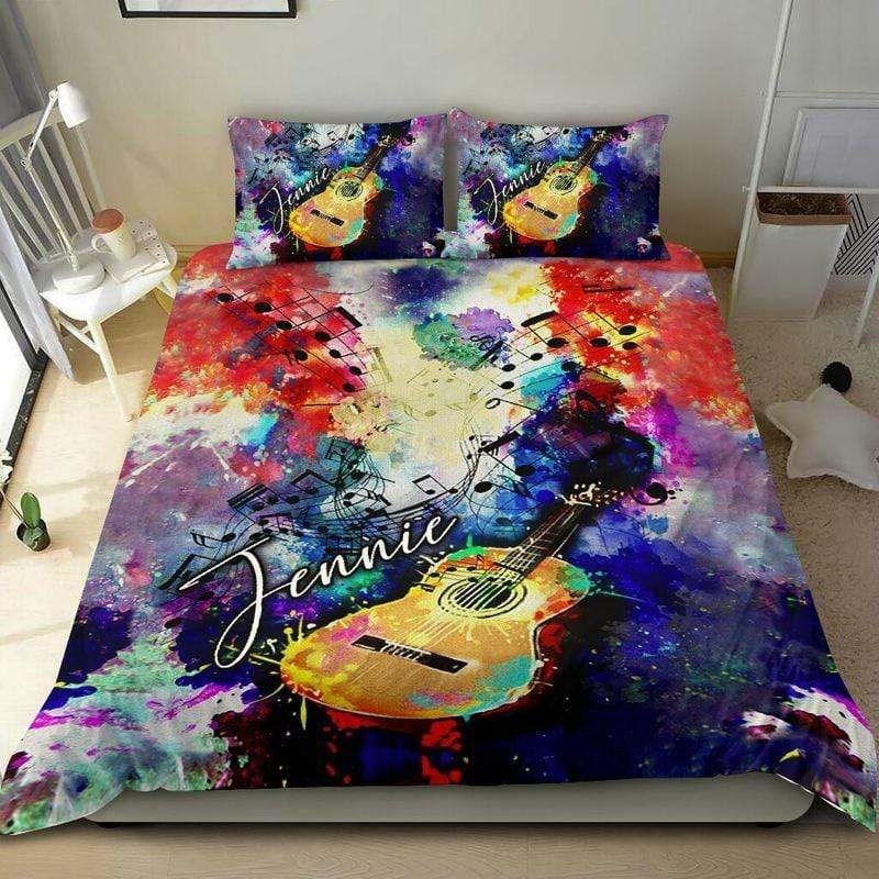Personalized Music Colorful Guitar Custom Duvet Cover Bedding Set With Name