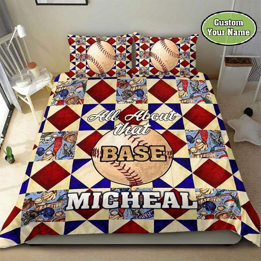 Personalized Baseball All About That Base Custom Duvet Cover Bedding Set With Name