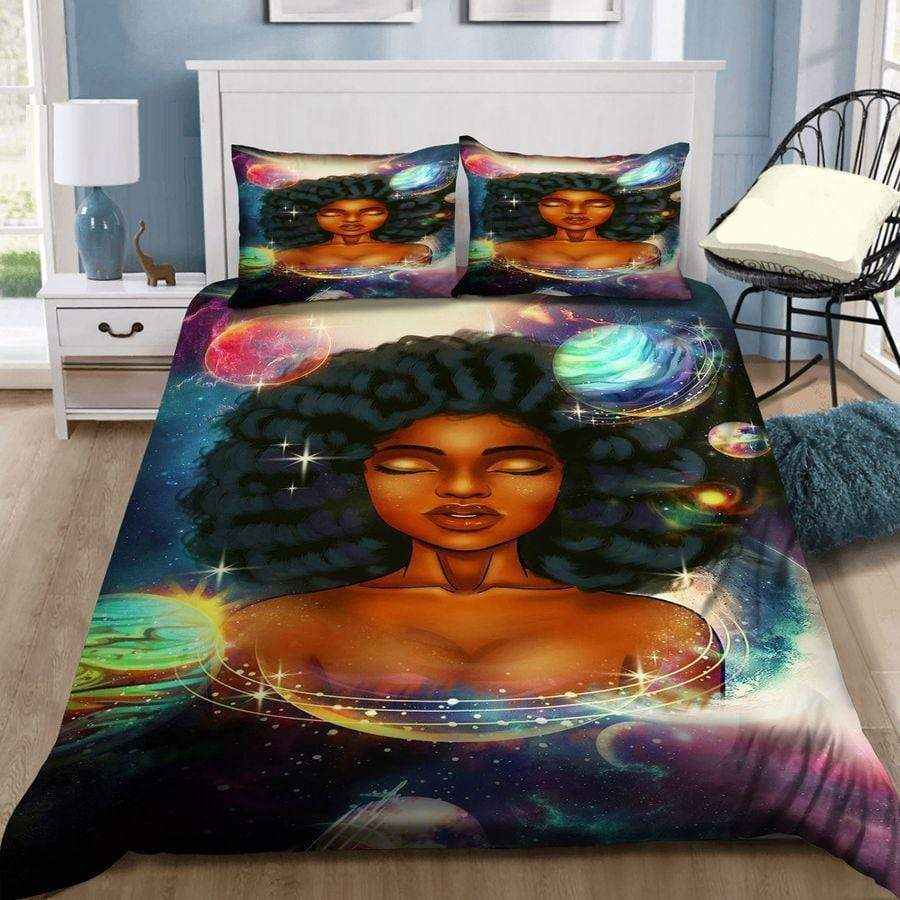 African American Black Girl Galaxy Bedding Comforter Set Duvet Cover Bedding Set