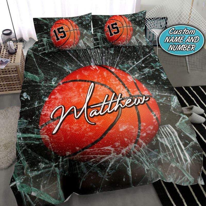 Personalized Basketball Ball Broken Glass Custom Name Duvet Cover Bedding Set