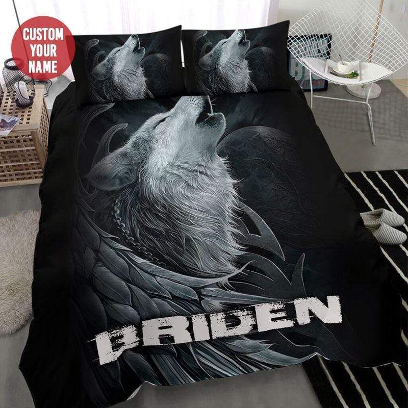 Personalized Wolf Wings Howling Custom Name Duvet Cover Bedding Set
