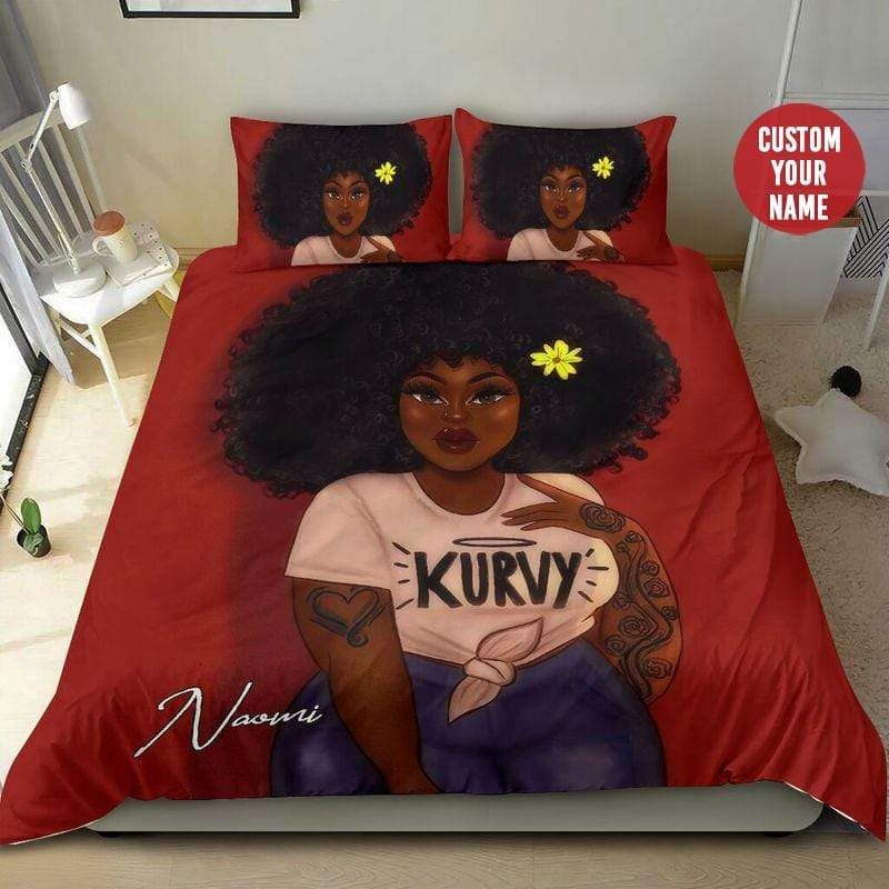 Personalized Proud Curvy Natural Hair Afro Beauty Black Girl Custom Name Duvet Cover Bedding Set