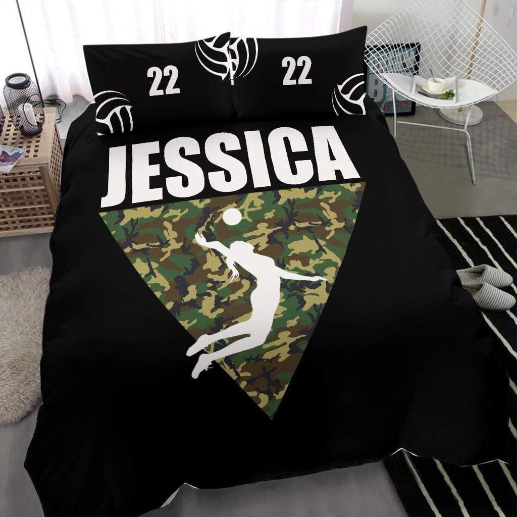Personalized Volleyball Triangle Camo Custom Duvet Cover Bedding Set With Your Name And Number