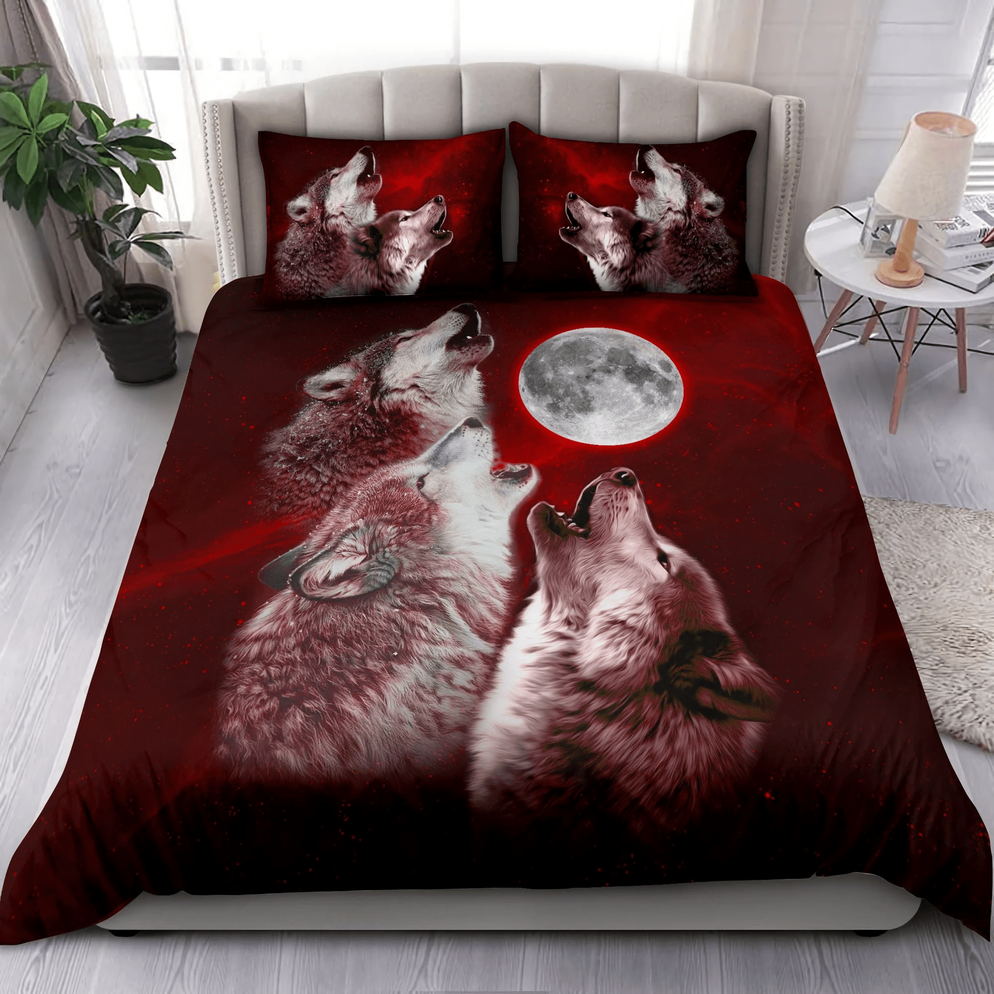 Wolf Moon Red Bedding Set
