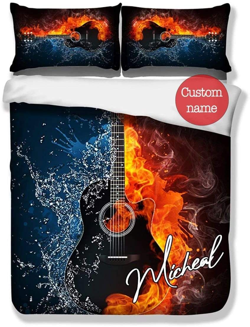 Personalized Guitar Fire & Water Bedding Set 3D Printing Ball With Your Name