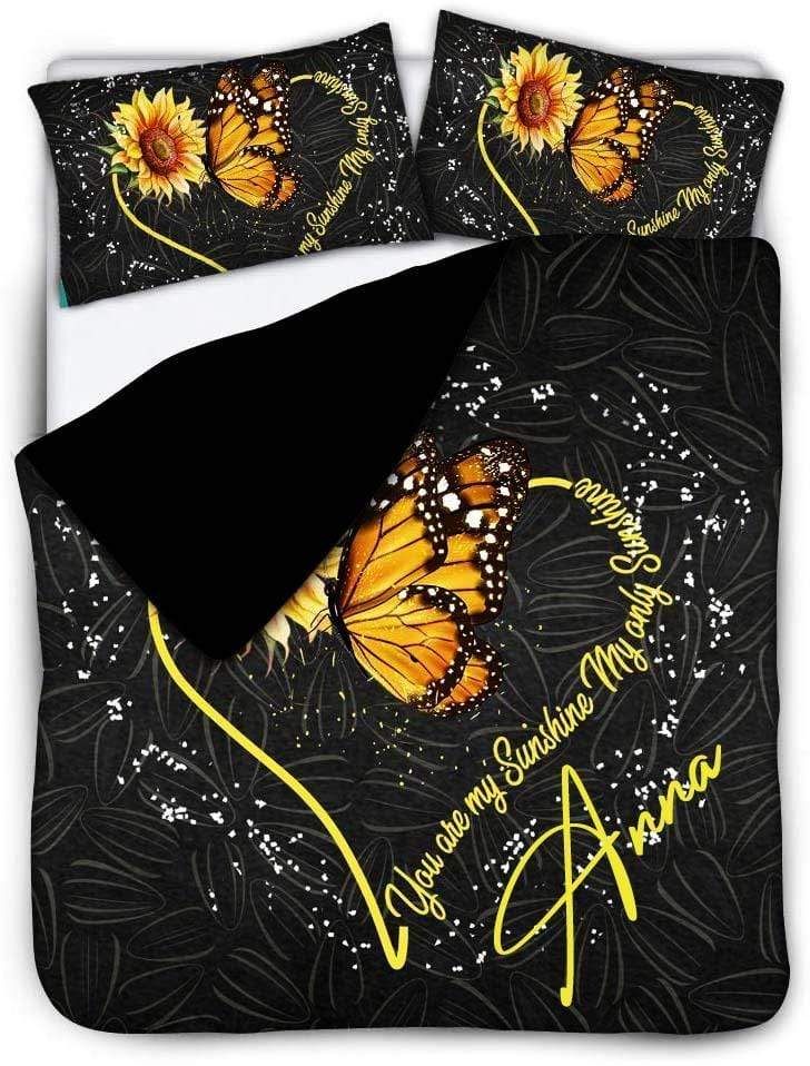 Personalized Butterfly Sunflower You Are My Sunshine Custom Name Duvet Cover Bedding Set