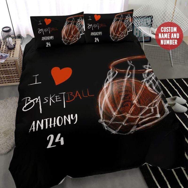 Personalized I Love Basketball Custom Name Duvet Cover Bedding Set