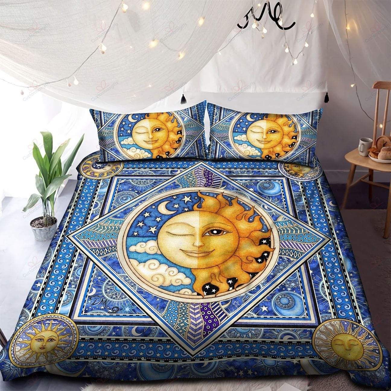 Sun And Moon Zodiac Magical Blue Duvet Cover Bedding Set