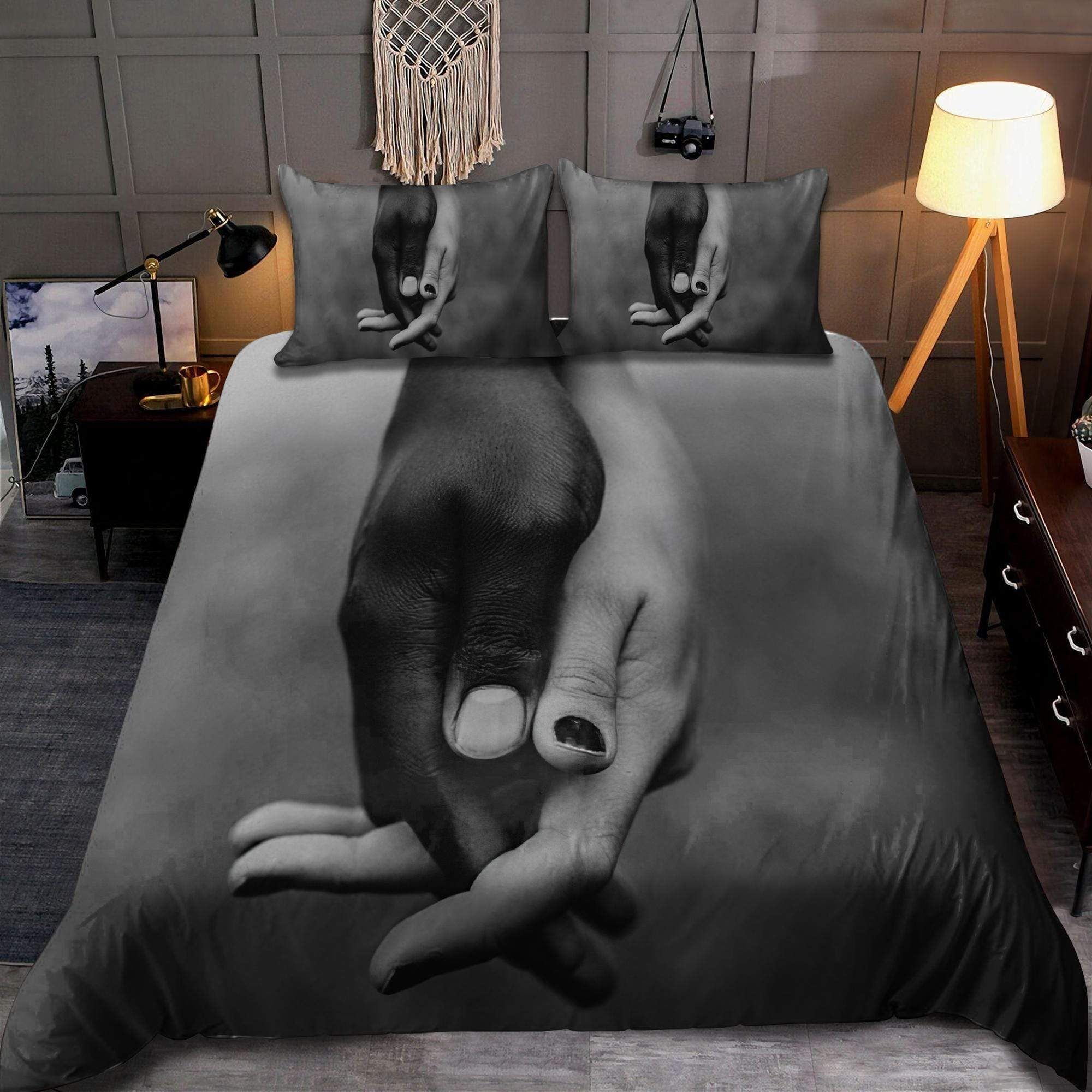 Black And White Hand In Hand Couple Duvet Cover Bedding Set