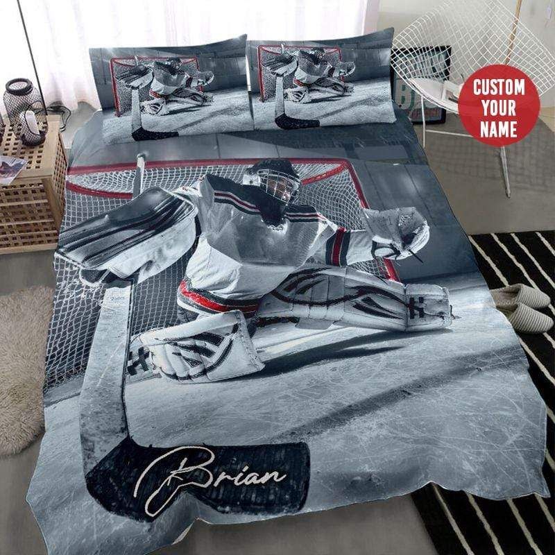 Personalized Ice Hockey Goalie Customized Name Duvet Cover Bedding Set