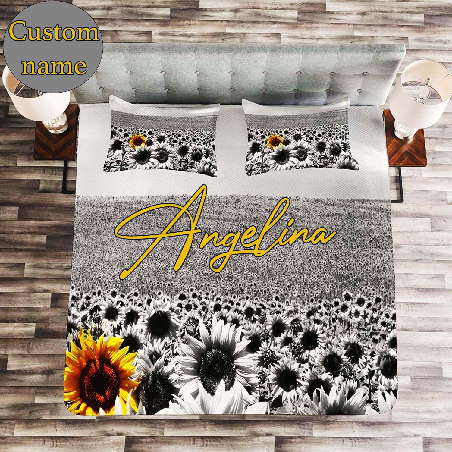 Personalized Sunflower Custom Name Duvet Cover Bedding Set