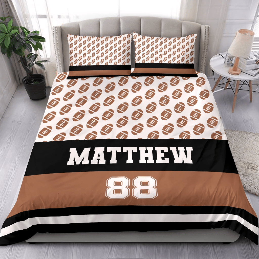 Personalized Football Ball Pattern Custom Duvet Cover Bedding Set With Your Name And Number
