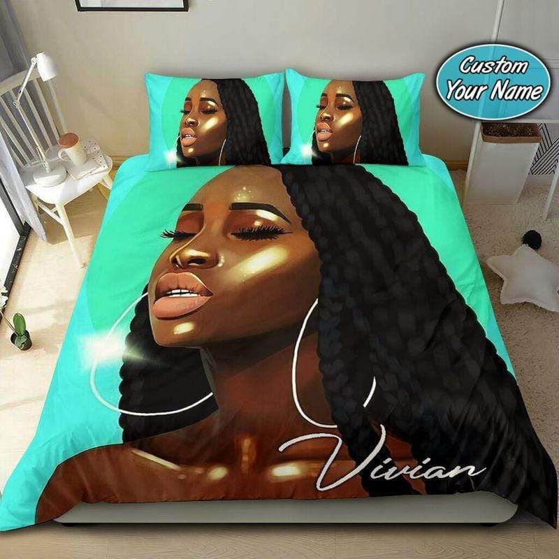 Personalized Black Girl Nice Skin Custom Name Duvet Cover Bedding Set