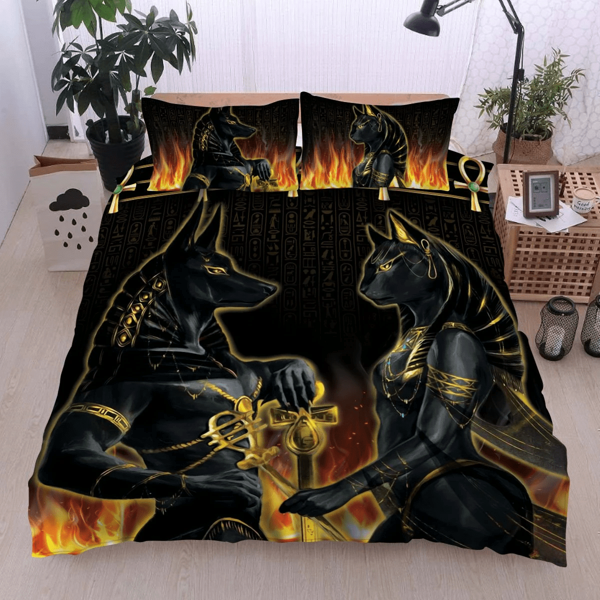 Personalized Gift For Couple Bedding Set Anubis & Bastet