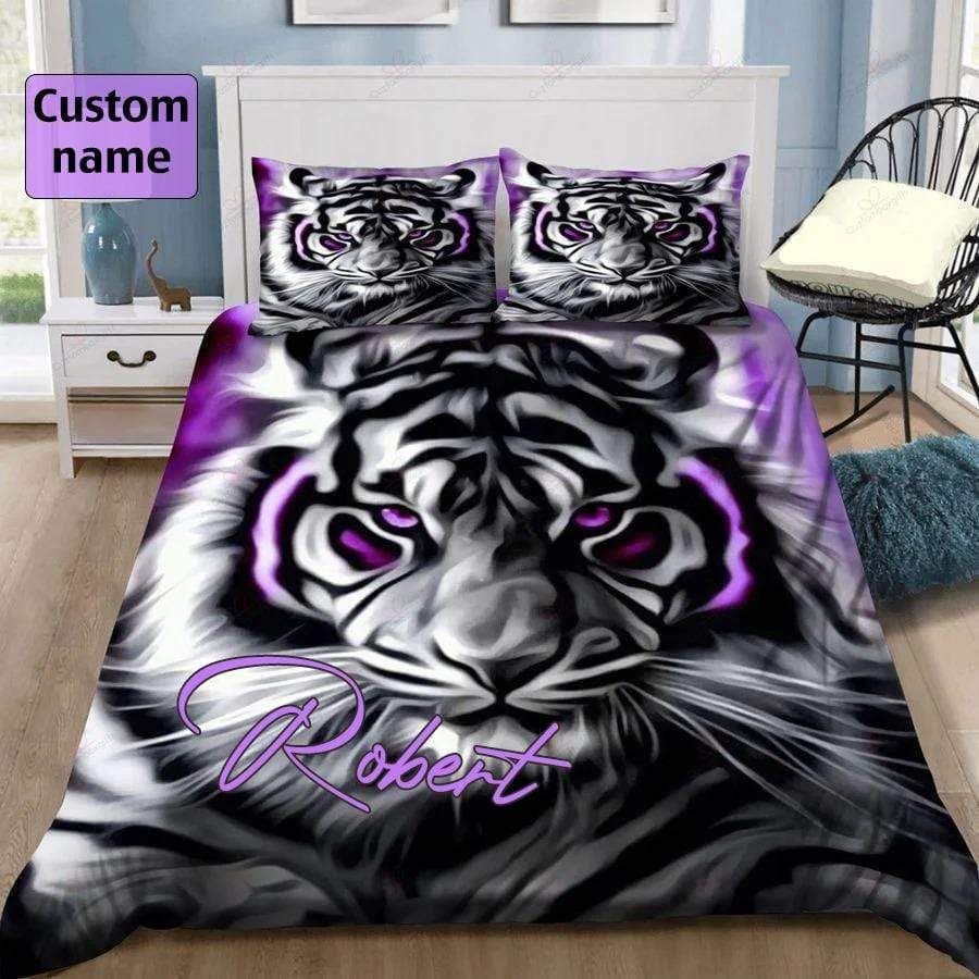 Personalized Tiger Light Purple Custom Name Duvet Cover Bedding Set