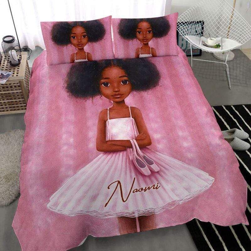 Personalized Black Little Girl Ballet Pink Custom Name Duvet Cover Bedding Set