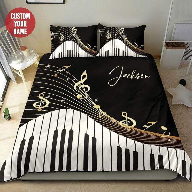 Personalized Piano Key And Music Notes Bedding Custom Name Duvet Cover Bedding Set