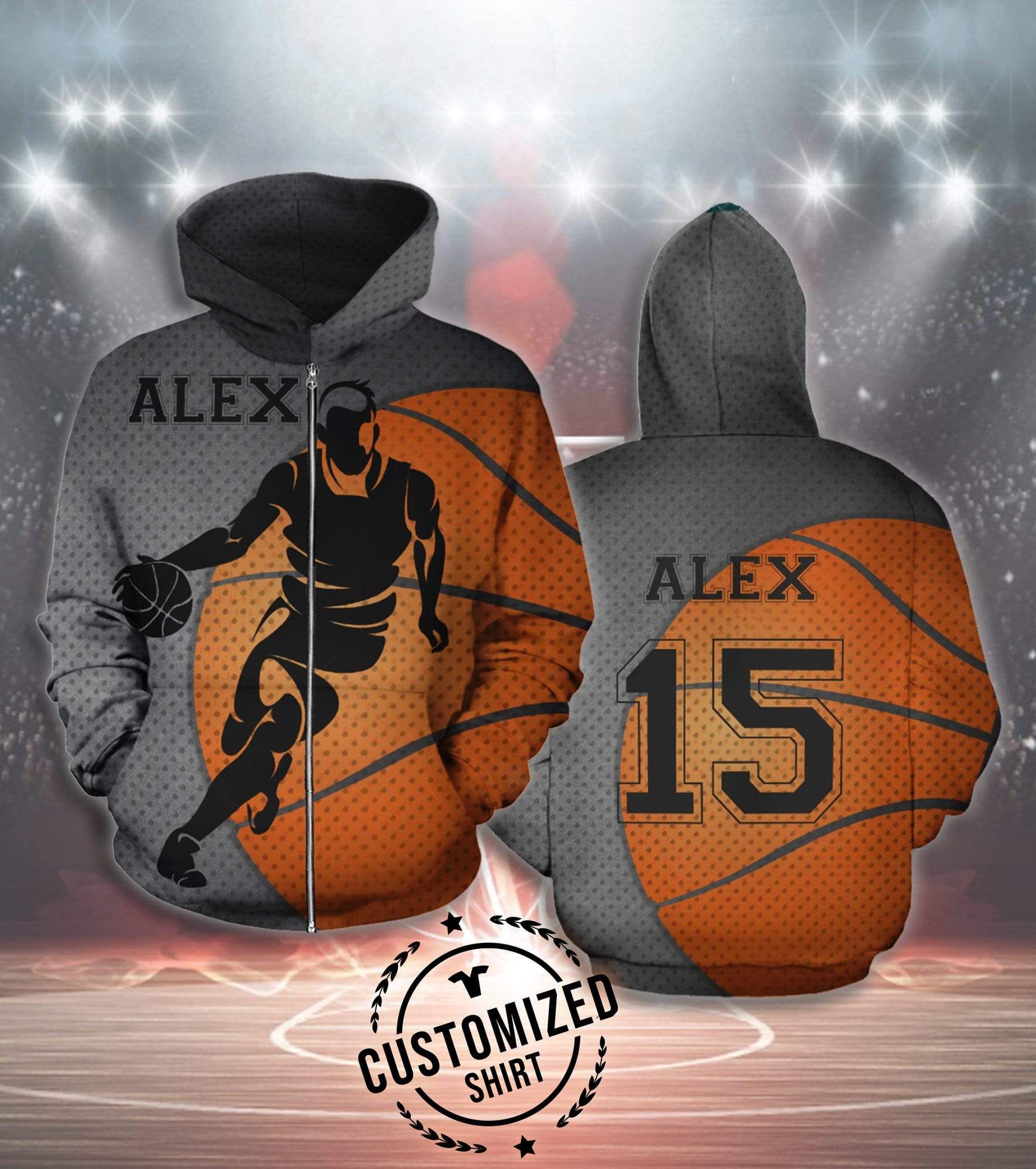 Personalized Customized Basketball Player Orange Grey Hoodie 3D All Over Print