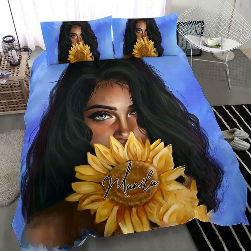 Personalized Girl With Sunflower Custom Name Duvet Cover Bedding Set