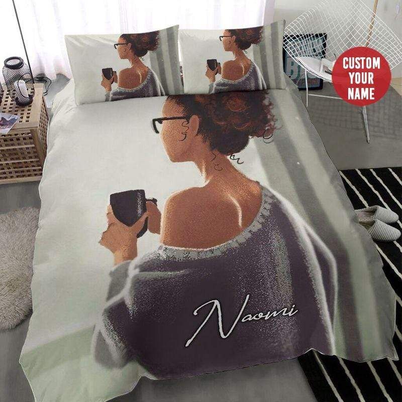 Personalized Black Girl Coffee Bedding Custom Name Duvet Cover Bedding Set