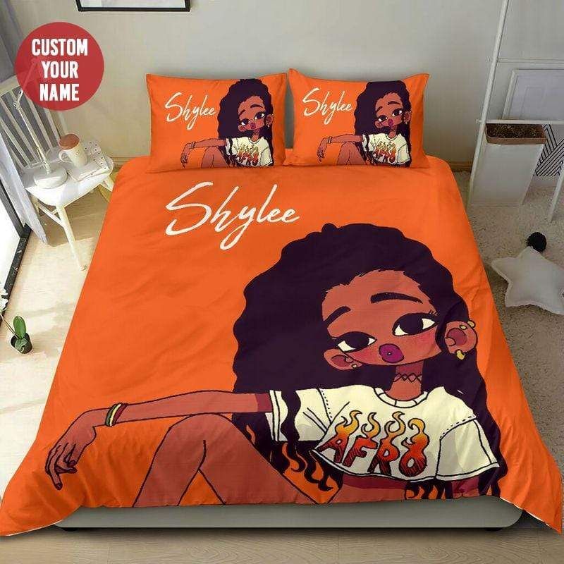 Personalized Cute Afro Girl Custom Name Duvet Cover Bedding Set