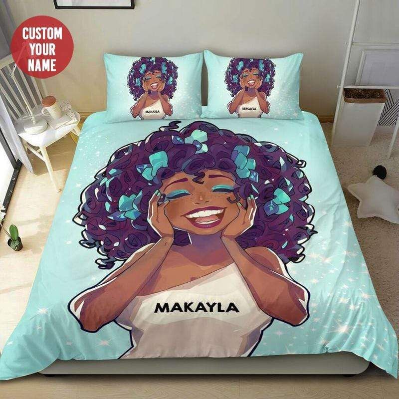 Personalized Funny Black Girl Lovely Smile Duvet Cover Bedding Set Custom Name