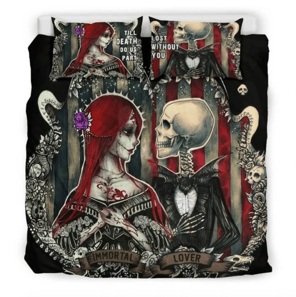 Immortal Lover Skull Couple Duvet Cover Bedding Set