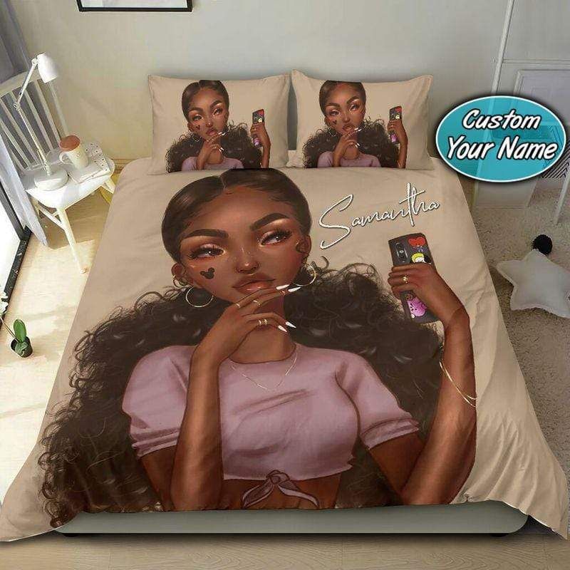 Personalized Bad And Boujee Black Girl Dolly Custom Name Duvet Cover Bedding Set