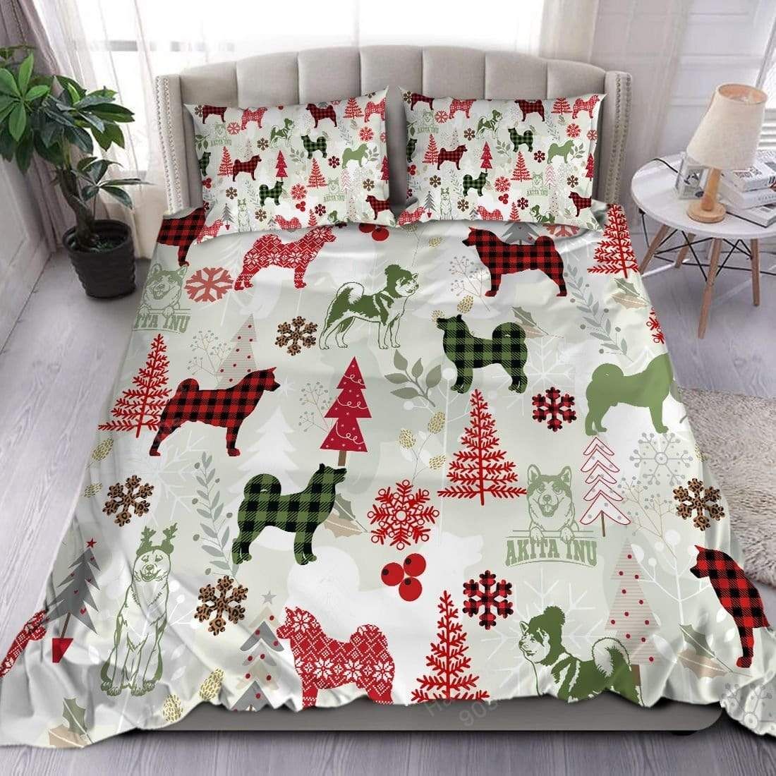 Akita Inu Dog Lover Christmas Duvet Cover Bedding Set