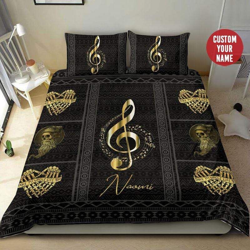 Personalized Music Note Gold Custom Name Duvet Cover Bedding Set