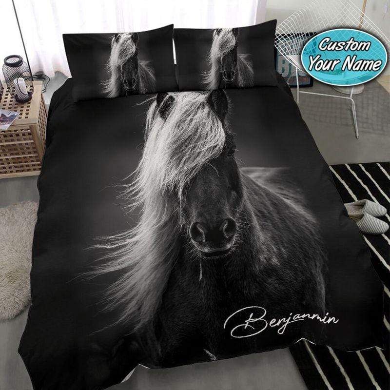 Personalized Horse Black And White Custom Name Duvet Cover Bedding Set