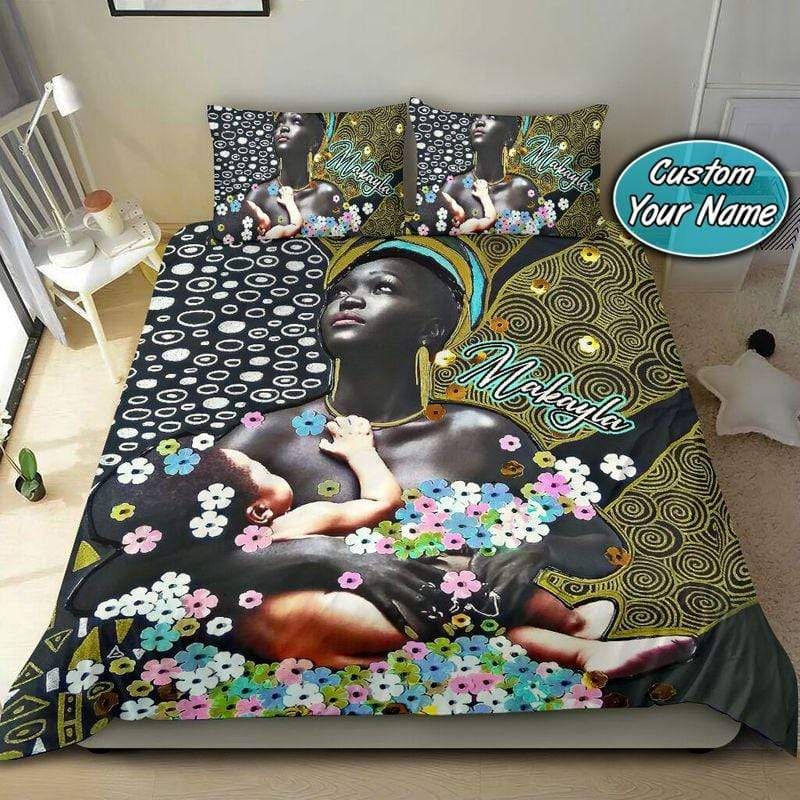 Personalized African American Black Mom And Kid Custom Name Duvet Cover Bedding Set