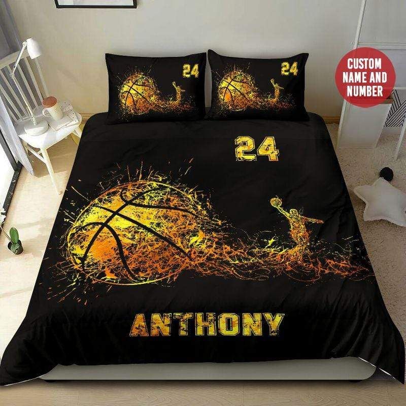 Personalized Basketball Golden Light Art Custom Duvet Cover Bedding Set With Your Name And Number
