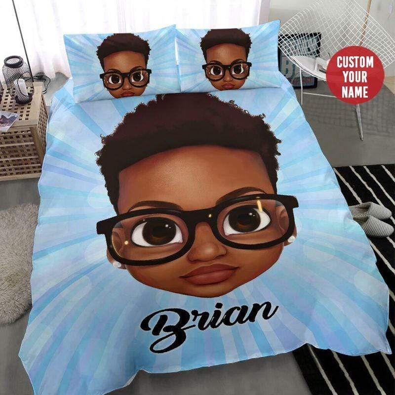 Personalized Black Little Boy Glasses Custom Name Duvet Cover Bedding Set