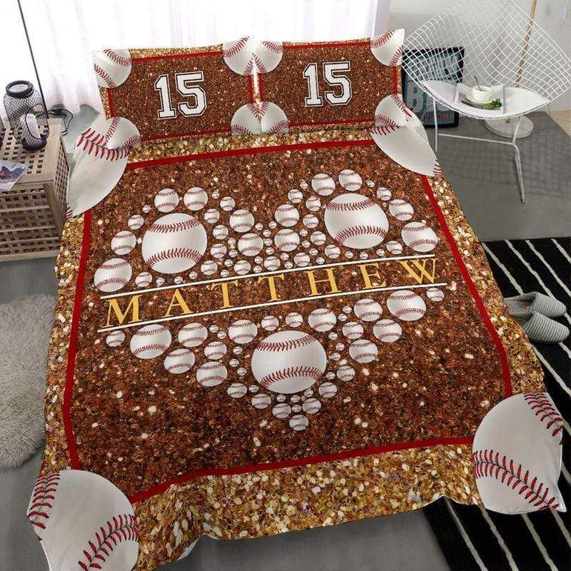 Personalized Baseball Heart Shape Custom Duvet Cover Bedding Set With Name