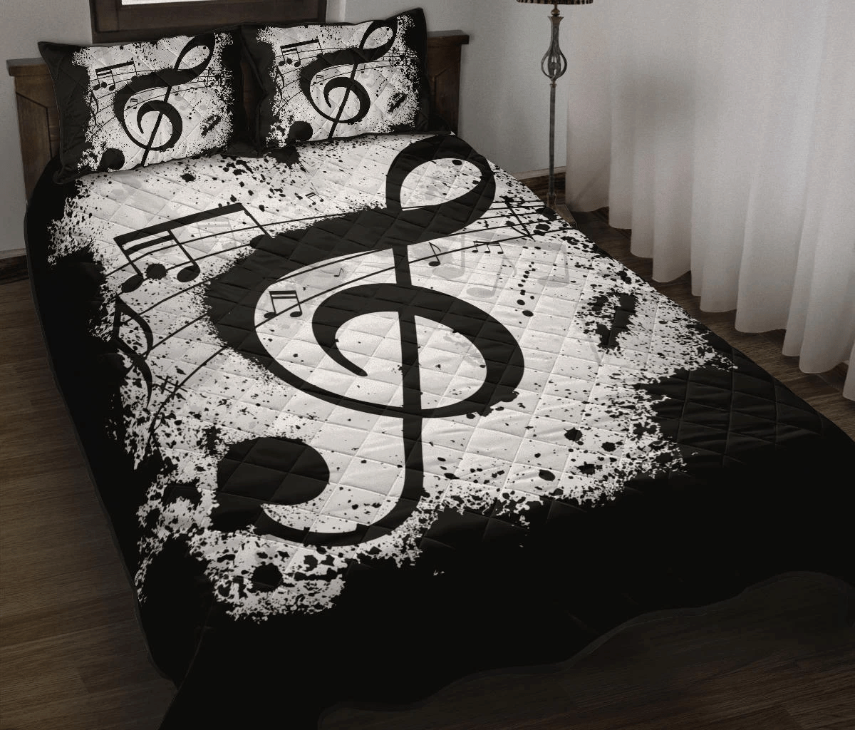 Black And White Treble Clef Music Quilt Set