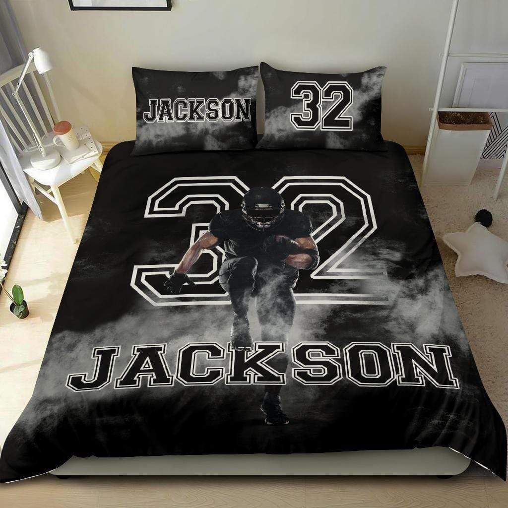 Personalized Football Custom Duvet Cover Bedding Set Smoke With Your Name