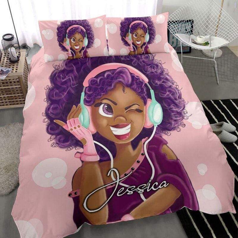 Personalized Affro Baby Girl Magic Love Music Custom Name Duvet Cover Bedding Set