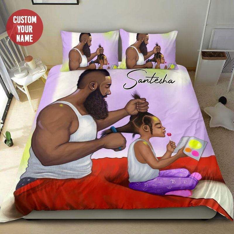 Gifts For Daughter From Dad Custom Name Dad Combing Hair Black Girl Duvet Cover Bedding Set