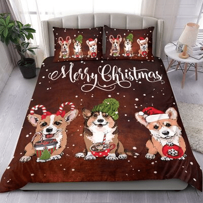 Christmas With Corgi Dog Duvet Cover Bedding Set