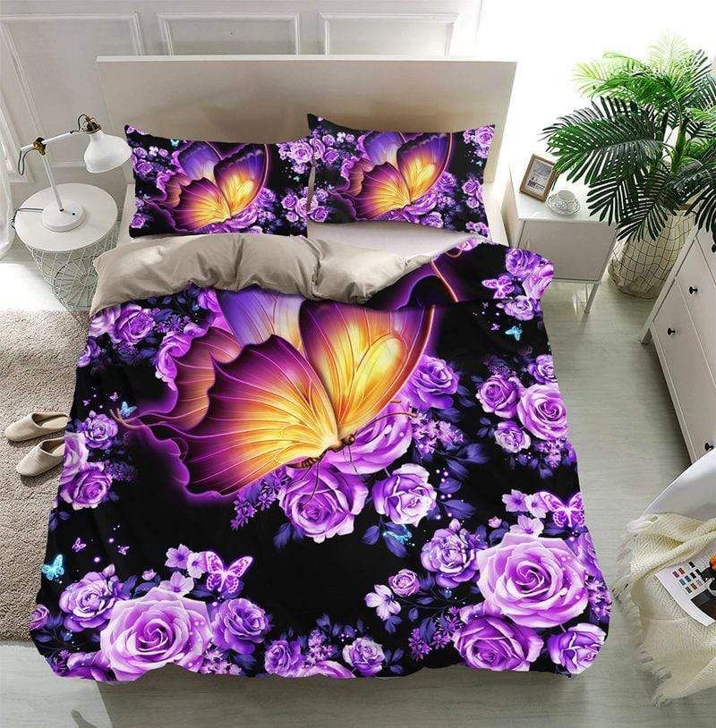 Butterfly Rose Purple Duvet Cover Bedding Set