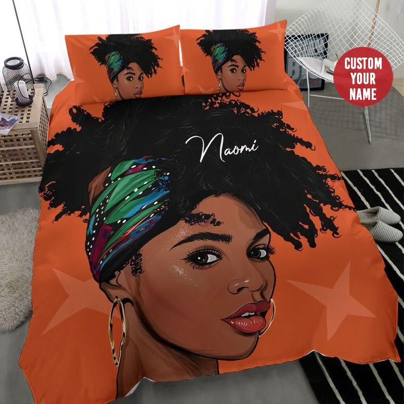 Personalized African Loc Hair Girl Custom Name Duvet Cover Bedding Set