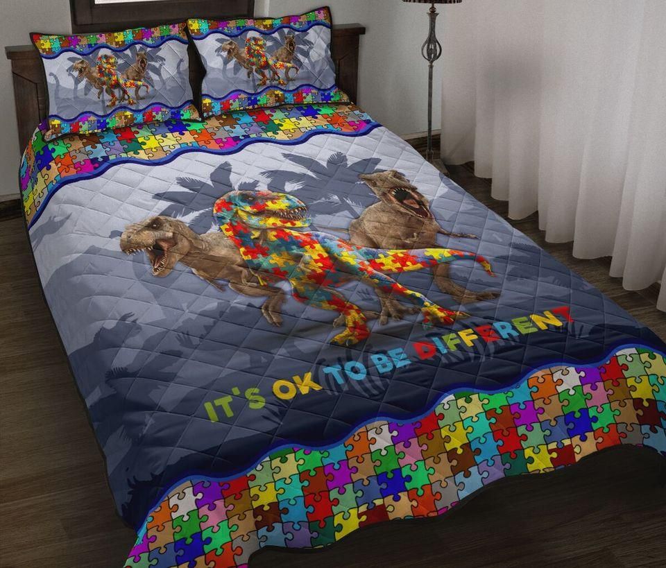 It'S Ok To Be Different Puzzle Dinosaur Autism Awareness Quilt Set