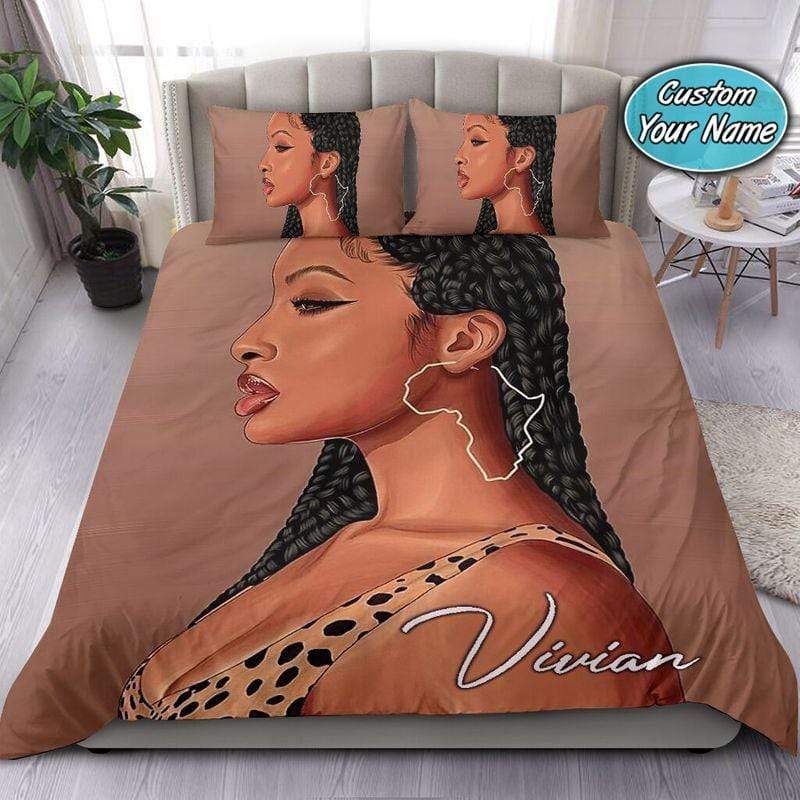 Personalized African Cheetah Black Girl Custom Name Duvet Cover Bedding Set