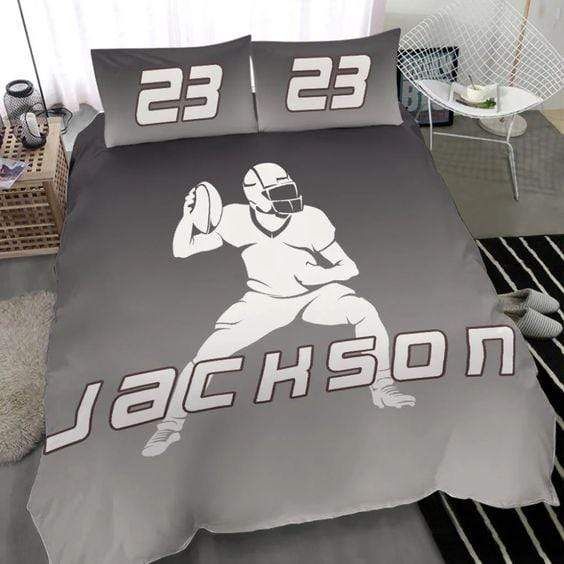 Personalized Football Grey Background Bedding Custom Name And Number Duvet Cover Bedding Set