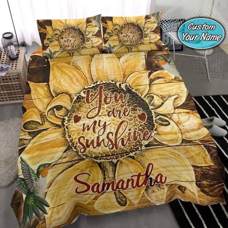 Personalized Unique Sunflower Hummingbird You're My Sunshine Bedding Custom Name Duvet Cover Bedding Set